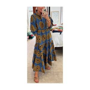 The Oula Company Blue Geometric Midi Maxi Dress Sz. S